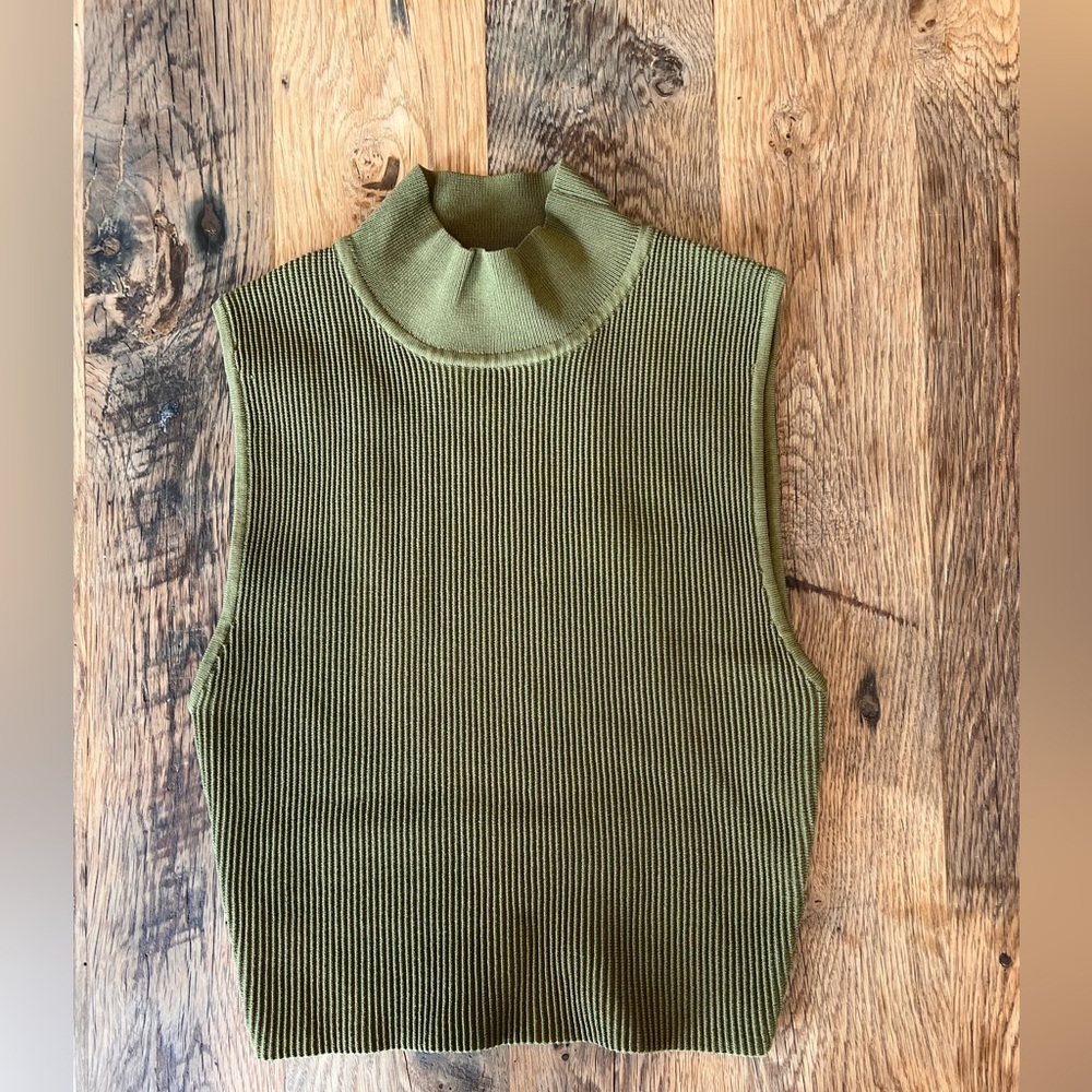 Aritzia Babaton Olive Green Ribbed Sleeveless Turtleneck Sweater